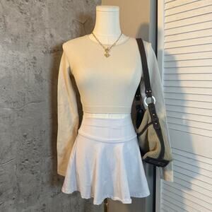Zara Cream Ribbed Cropped Long Sleeve